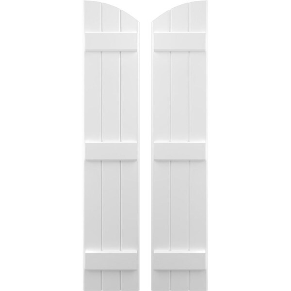 Ekena Millwork Americraft 3-Board (3 Batten) Wood Joined Board-n-Batten Shutters w/Ellipt Top, ARW401BE311X77WHH, PR ARW401BE311X77WHH - main